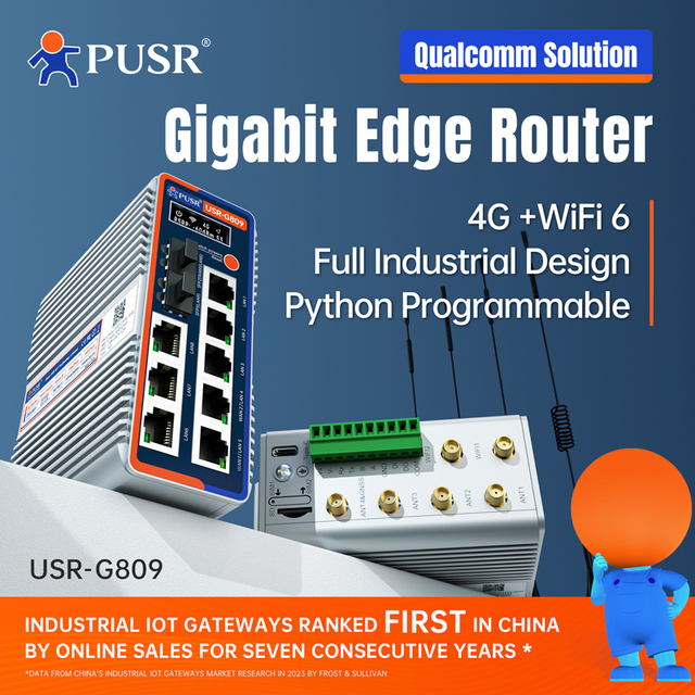 PUSR Gigabit Edge Router Dual Band WiFi6 Qualcomm AX2400 Industrial Cellular Router OLED Display Guide Rail Installation