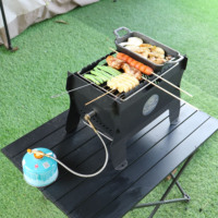 Barbecue au gaz portable pour le camping en plein air, montage facile, acier inoxydable, revêtement résistant à la chaleur, emballage plat, propane