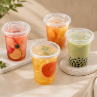 Couvercle de tasse PET 90 mm plat et à ouverture pour boire, en plastique transparent jetable, pour smoothies, bubble tea et jus