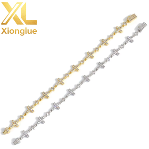 Luxury Gold Plated 5MM Iced Out <b>Chain</b> Bracelet Elastic Clasp Small <b>Cross</b> Design Bling Zircon Stones Fine Jewelry - Product Image 5