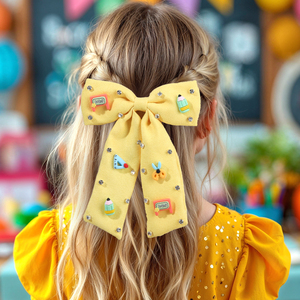 CN Luxury Back to School Fabric Boutique Hair Bow Clip Pasador hecho a mano Lápiz Horquillas para el cabello Niñas Colas largas Accesorios escolares - Product Image 6