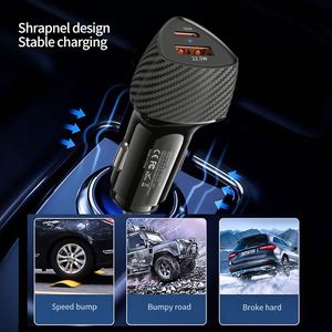 New Arrival Dual Ports Carbon Fiber Chargers Super Fast Charging PD30W Car Charger QC3.0 Car Charger 52.5W Mini Car Charge - Product Image 4