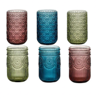 Ensemble de verrerie vintage en verre gaufré motif tournesol, 10 oz, coloré, comprenant des gobelets à vin, des verres Hi-ball, des verres tumbler et des verres rétro sans plomb pour eau et jus
