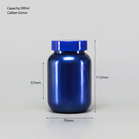 Bouteille en plastique PET recyclée écologique bleue de 300 ml pour pilules, comprimés et capsules