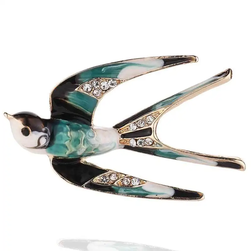 Blue Classic Enamel Flying Swallow Brooch Pins for Women Girl's Animal Rhinestone Bird Jewelry Gift Coat Accessories