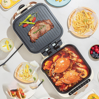 Gril électrique multifonction 3 en 1 pour marmite électrique domestique, barbecue, shabu-shabu, crêpière à crêpes, pizza, ouverture à 180 °