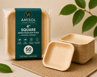 Assiette à apéritif jetable en feuille de palmier Areca, carrée de 4 pouces avec coins arrondis |   Assiette compostable écologique de qualité supérieure pour l'exportation