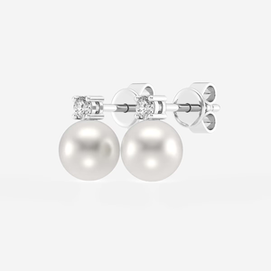 Boucles d'oreilles classiques en perles de culture d'eau douce de 6,5 à 7,0 mm et diamants de laboratoire de 0 carat avec une élégance intemporelle et une équité éthique - Product Image 4