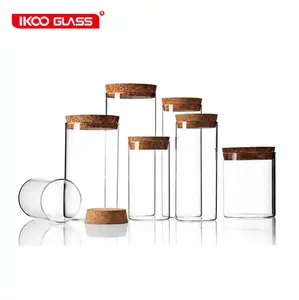 Frascos de vidro alto borosilicate, frascos de vidro de 200ml para tempero com tampa de cortiça de madeira