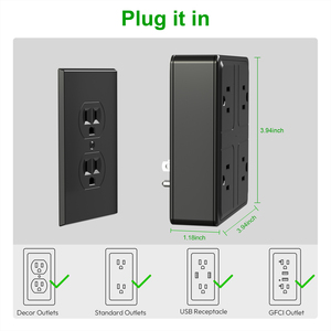 Side Mount 2 Type <b>C</b> 1 <b>USB</b> A 4 AC Outlets Square Wall Tap 20W Total Surge Protection Compact 100x100x30mm for Home Office Travel - Product Image 4