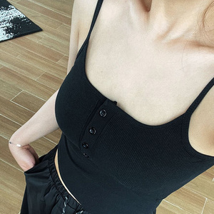 Canottiera da donna <span class=keywords><strong>con</strong></span> bottone canottiera tinta unita per Top sottile da donna <span class=keywords><strong>con</strong></span> reggiseno seno imbottito - Product Image 2