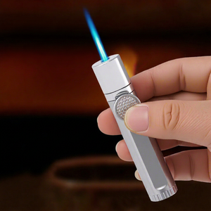 Briquet torche miniature rechargeable JOFI en métal, allumage coulissant, flamme bleue, coupe-vent, portable, pour extérieur et voyage, au butane, argenté - Product Image 1