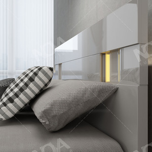 Ensemble de chambre à coucher peinture <span class=keywords><strong>laquée</strong></span> haute brillance pour la maison meubles d'hôtel ensemble de chambre à coucher king size de luxe moderne avec tête de lit éclairée - Product Image 3