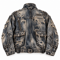 Veste en jean personnalisée DiZNEW, coupe asymétrique, effet effiloché, cloutée, style moto, pour les marques de créateurs, les boutiques, personnalisation OEM