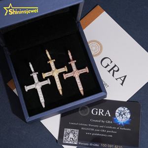 תליון צלב לגברים משובץ יהלומים מלאכותיים מוסאניט עם תעודת GRA, תכשיט היפ הופ פופולרי מכסף 925 - Product Image 3