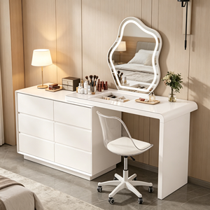 Ensemble de coiffeuse moderne avec miroir éclairé, armoire blanche et chaise, table de maquillage pour chambre à coucher - Product Image 5