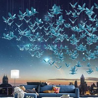 Décoration suspendue au plafond en origami 3D, oiseau volant rouge doré, art suspendu pour les bureaux de vente et les restaurants