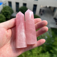 Pointe de baguette en cristal Rose naturel, tour de Quartz Rose pour la guérison