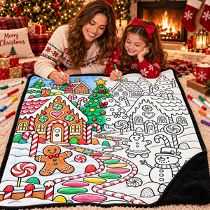 Manta de Franela Personalizada para Colorear de Navidad con 24 Marcadores para Niños, Manta de Arte DIY con Diseño de Casa de Dulces, Hombre de Jengibre y Muñeco de Nieve - Product Image 2
