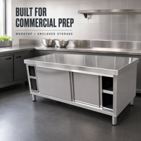 Table de préparation en acier inoxydable sur mesure pour cuisine commerciale de restaurant avec armoire de rangement coulissante simple et double