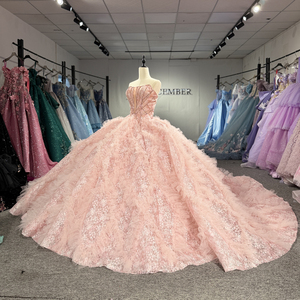 Dy1525 Vintage Ankle-Length Ball Gown Quinceanera <b>Dress</b> Pink Sweetheart Neck <b>Ruffles</b> Glitter Sequin off the Shoulder for - Product Image 6