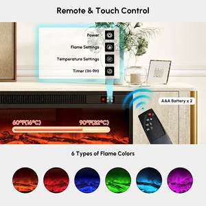 AJUNION Moderner Luxus-Kamin-TV-Ständer aus Holzwerkstoff, freistehender TV-Ständer mit 6 Flammenfarben, elektrischer Kamin, <span class=keywords><strong>2</strong></span> Schubladen - Product Image 2