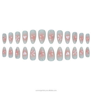 Populaire en Europe et en Amérique : <span class=keywords><strong>Faux</strong></span> <span class=keywords><strong>ongles</strong></span> minimalistes en forme d'amande <span class=keywords><strong>avec</strong></span> strass en forme <span class=keywords><strong>de</strong></span> nœud - Autocollants pour <span class=keywords><strong>ongles</strong></span> - Product Image 4