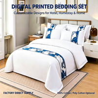 Ensemble de literie d'hôtel 4 pièces 100% coton 300TC Housse de couette Drap plat Taie d'oreiller Impression personnalisée du logo Vente en gros d'usine