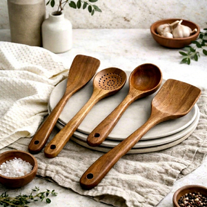 Juego de Utensilios de Cocina de Madera, 4 Piezas, Espátulas, Cuchara para Cocinar, Hechos a Mano con Madera Natural, Aptos para Alimentos, Solo Lavar a Mano - Product Image 1