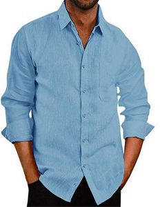 High Quality <strong>Men's</strong> Cotton Linen Blend Shirt With Solid Colored Long Sleeved Button <strong>Men's</strong> Linen Shirt - Product Image 2