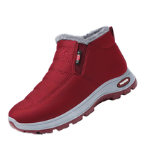 Bottes d'hiver unisexes à enfiler en coton, doublure en cuir véritable, tige en denim, bout carré ouvert, pour personnes âgées, mi-hautes, légères