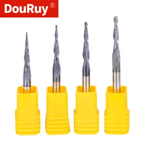 End Mills For Wood DouRuy Tungsten Taper Ball Nose End Mills Taper Ball Nose Spiral Bits HRC 55 CNC Woodworking Ball Nose Cutting Tools