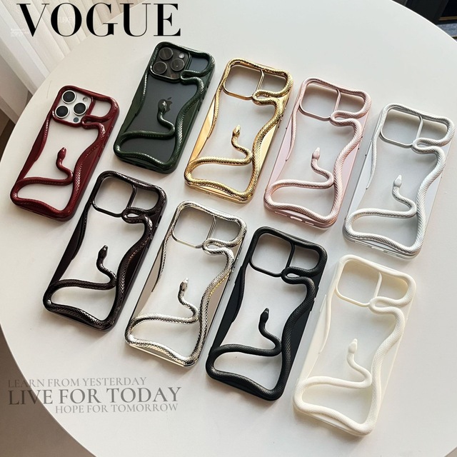 Solid Color Hollow 3D Snake Faux Leather Litchi Pattern Shockproof 360 Protection Phone Case for 17 Pro for 16 Pro Max
