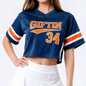 Custom Embroidery Design <b>Top</b> College Cheer Uniforms <b>Mesh</b> Women Sublimation Crop <b>Tops</b> American Football Jersey - Product Image 1