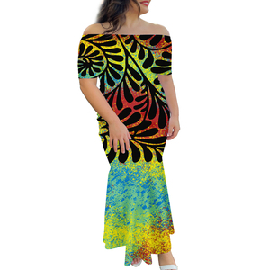 Vestido de <span class=keywords><strong>Talla</strong></span> Grande 8XL para Mujer, Estilo Seda de Leche, Hombros Descubiertos, Diseño Personalizado Polinesio Samoano, Vestido de Lujo con Cola de Pez y Un Solo Hombro - Product Image 2