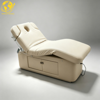 Table de massage électrique pliable et réglable à 3 moteurs en cuir PU beige pour salon, hôtel, école, salon de beauté, lit de luxe
