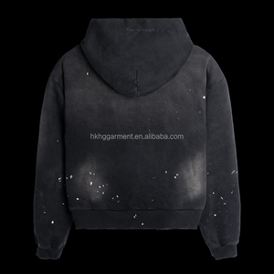 เสื้อฮู้ดดี้ผู้ชายแบบซิป ย้อนยุคสไตล์วินเทจ ล้างสีแบบแอซิดวอช ทำสีซีดแบบซันเฟด พิมพ์ลายสาดสีพร้อมโลโก้ - Product Image 2