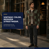Suéter Cárdigan para Hombre, 100% Poliéster, Diseño a Cuadros Jacquard, Bloques de Color, Cierre de Botones, Estilo Vintage, Ropa de Calle, Tejido de Punto, Venta al Por Mayor