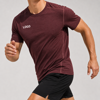 T-shirt sportif pour homme, noir, manches courtes, col rond, coupe ajustée, séchage rapide, tricoté en polyester, logo sur le devant
