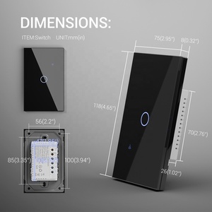 Wifi chuyển đổi ánh sáng 1 gang thông minh bấm vào cảm ứng chuyển đổi Glass Bảng điều chỉnh Trắng <span class=keywords><strong>LED</strong></span> chỉ số tuya cuộc sống thông minh Alexa kiểm soát trắng đen - Product Image 2