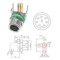 Conector Automotriz M8, Conector de Montaje en Panel PCB, Tipo DIN Código A, 8 Pines, Conector Circular Hembra y Macho en Ángulo