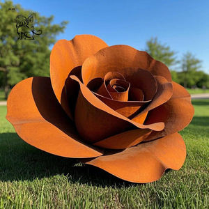 Grande sculpture de <span class=keywords><strong>rose</strong></span> en acier corten brun, décoration de rue de parc, artisanat métallique, plante, fleur, BLVE - Product Image 2