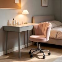 Sillón Moderno con Respaldo de Terciopelo Rosa, Giratorio, Altura Ajustable, Ruedas Resistentes, Base Cromada, para Hogar y Dormitorio