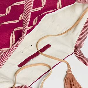 Custom <b>Large</b> Portable Autumn <b>Beach</b> Tote <b>Bag</b> Ladies Canvas Shoulder Tote <b>Bags</b> Tassels Open Closure Embroidery Stripes Summer - Product Image 4