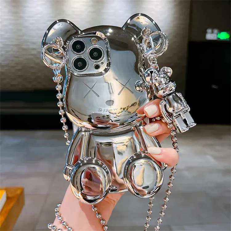 Luxury Electroplate 3d Bear Phone Case For Iphone 13 12 11 Pro Max Xs Xr Shockproof Silicone Mobile Phone Case Cover
