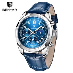 Jam Tangan Pria Benyar 5193 Terbaru, Multifungsi Kronograf Fase Bulan, Tali Kulit Sapi, Quartz, Bisnis, Stopwatch, Tanggal, 24 Jam - Product Image 3