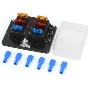 Automotive Fuse Box 6 Way Car Fuse Block with Fuses Terminals with LED Warning Light Protection Cover Quick Connect Terminals