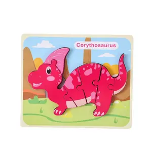 2023 Hot Pendidikan Anak Usia Dini Bentuk Yang Sesuai dengan Papan Puzzle Mainan 12 Anak-anak Kartun 3D Dinosaurus Teka-teki