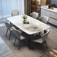 Vente directe d'usine, table à manger en pierre frittée de style moderne à prix avantageux avec pieds en métal, meubles pour la maison