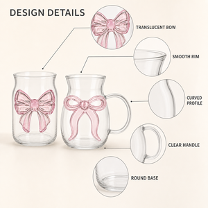 Gelas Dessert Kaca Borosilikat Tinggi 15oz 16oz yang Lucu dengan Tumbler Pita Pink 3D dan Mug Kopi Dingin Berpegangan untuk Hadiah Rumah Tangga - Product Image 6